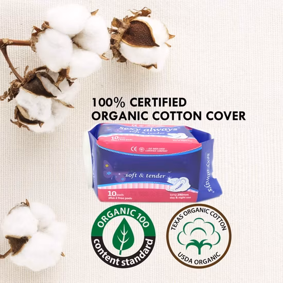 Serviettes hygiéniques naturelles ultra fines menstruelles en coton doux et confortable avec ailes